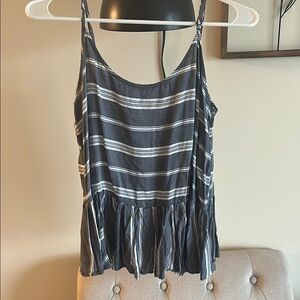 Old Navy Gray and White Ruffled Striped Camisole